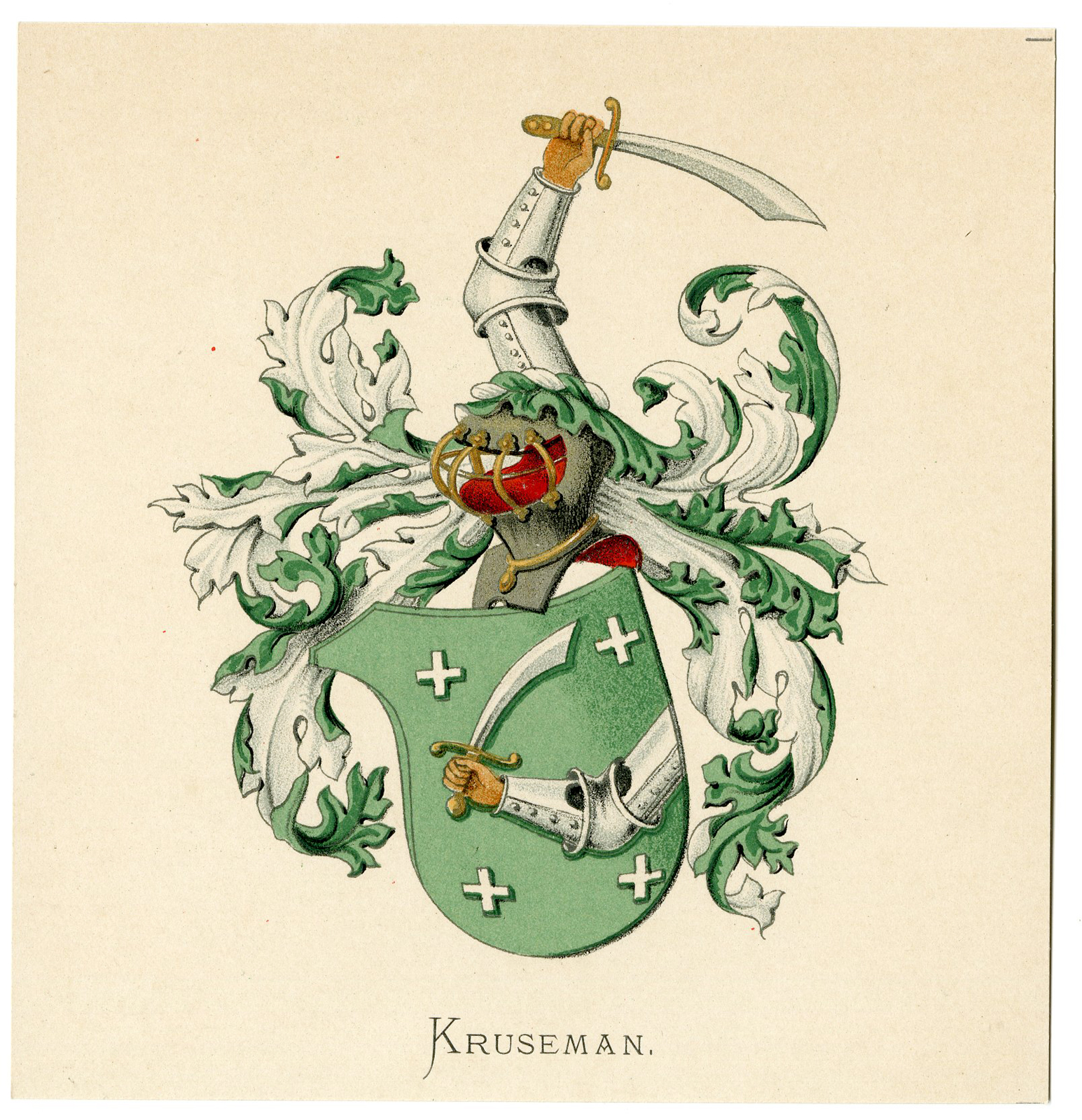 , Antique Print-KRUSEMAN-COAT OF ARMS-FAMILY CREST-Vorsterman-Wenning-1885, Pictura Antique Prints