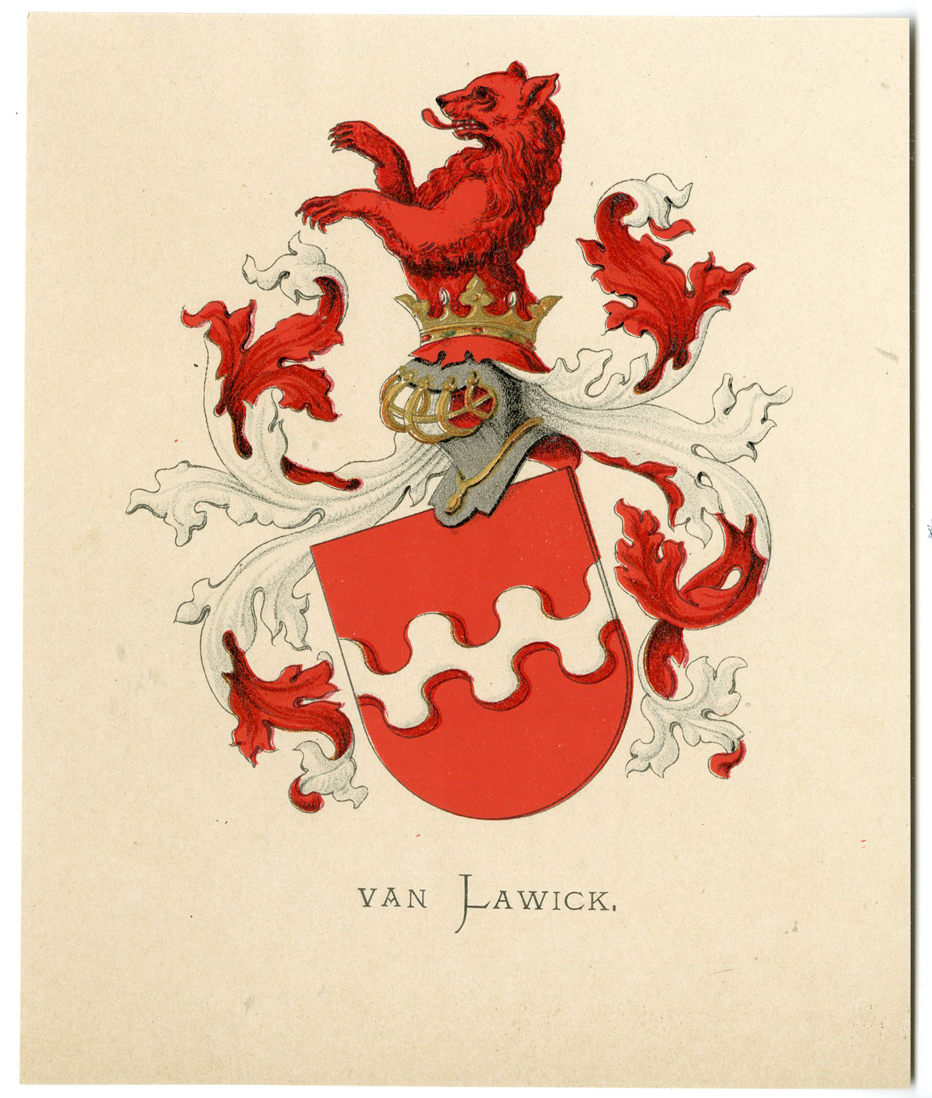 , Antique Print-VAN LAWICK-COAT OF ARMS-FAMILY CREST-Vorsterman-Wenning-1885, Pictura Antique Prints