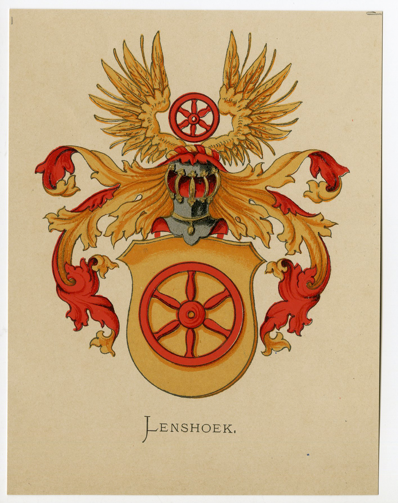 , Antique Print-LENSHOEK-COAT OF ARMS-FAMILY CREST-Vorsterman-Wenning-1885, Pictura Antique Prints