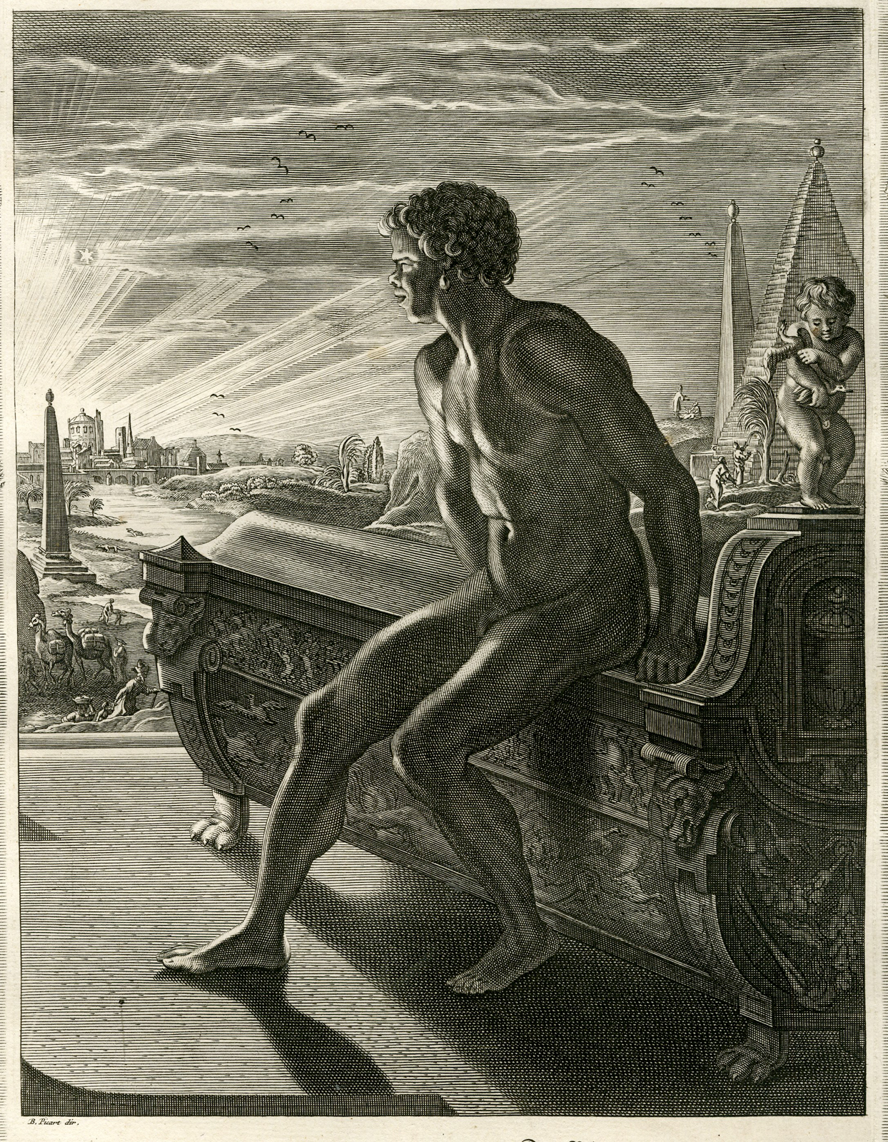 , Antique Mythology Print-MEMNON-ETHIOPIA-Picart-1733, Pictura Antique Prints