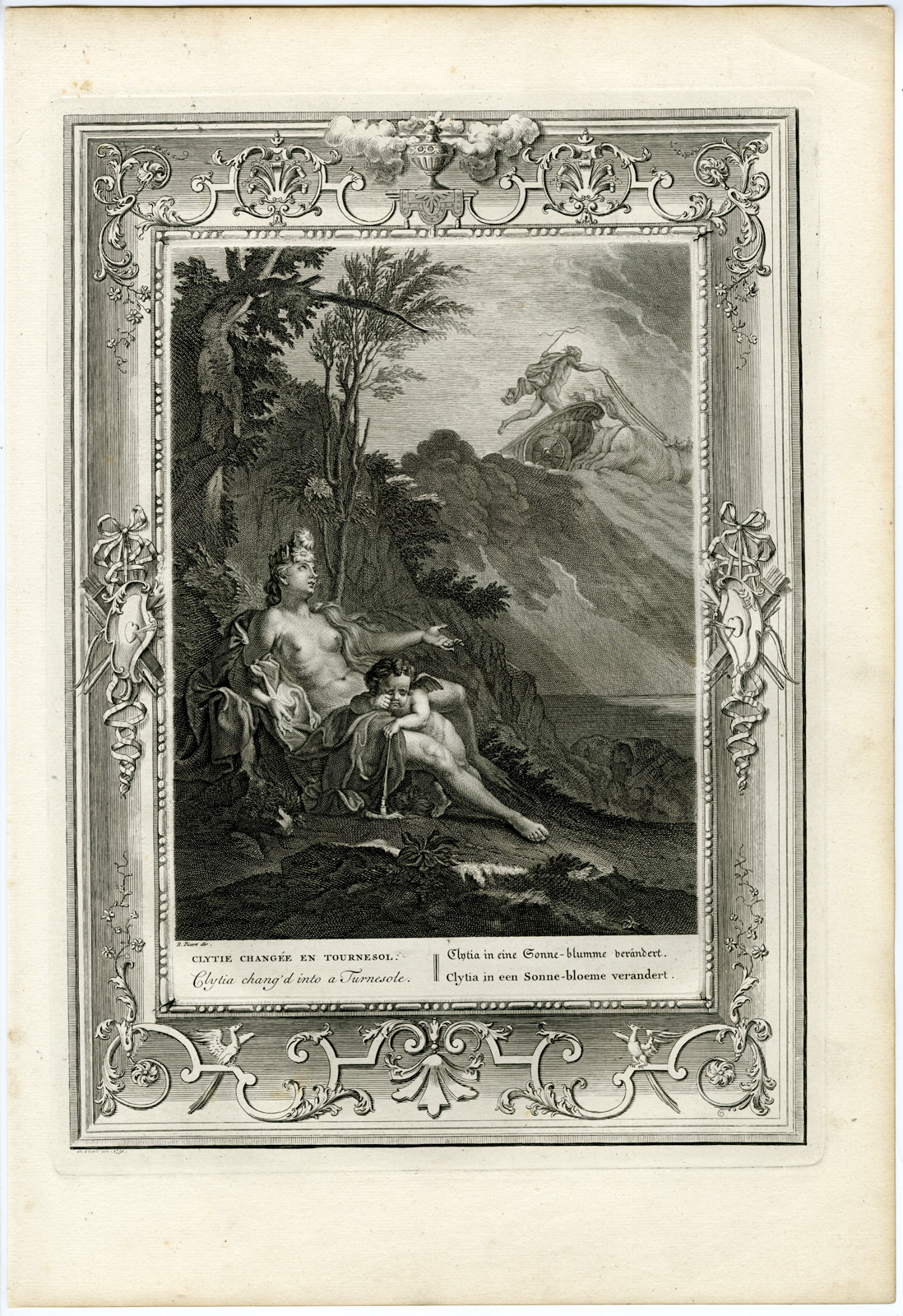 , Antique Print-CLYTIA-APOLLO-SUNFLOWER-Picart-1733, Pictura Antique Prints