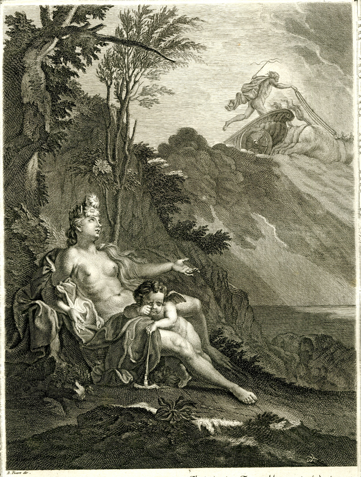 , Antique Print-CLYTIA-APOLLO-SUNFLOWER-Picart-1733, Pictura Antique Prints
