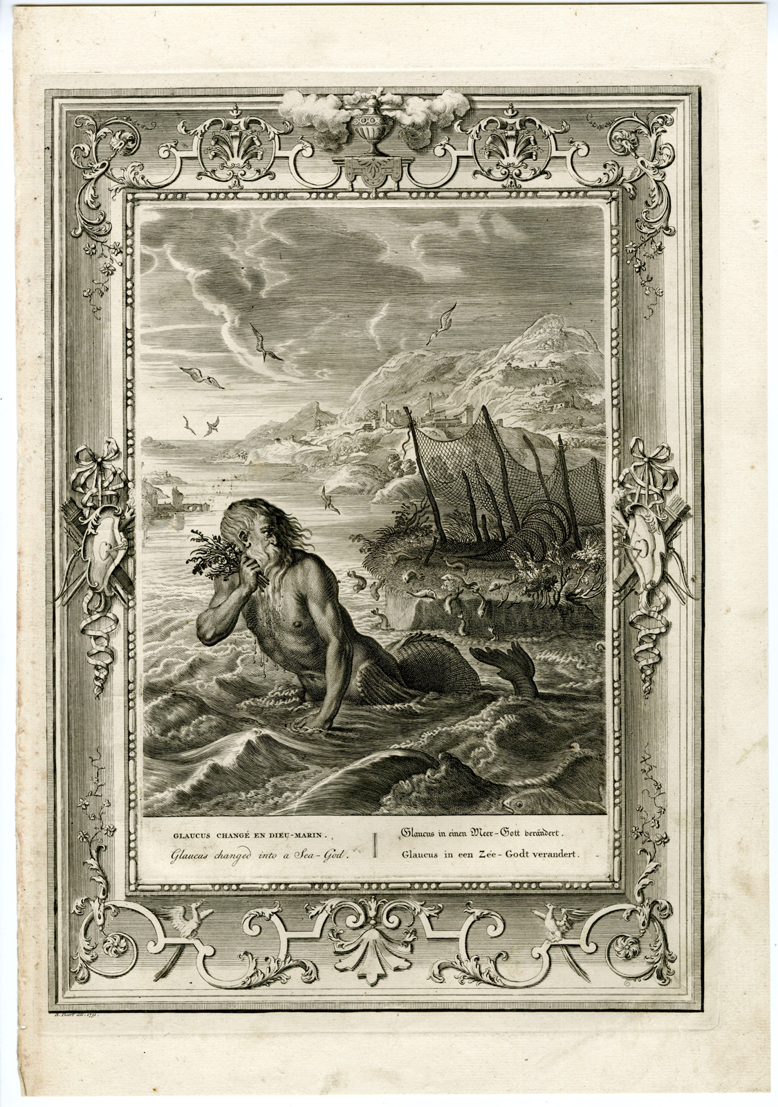 , Antique Mythology Print-GLAUCUS-TRITON-OVID-Picart-1733, Pictura Antique Prints