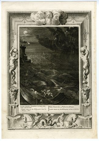 Antique Mythology Print-LEANDER-HERO-OVID-Picart-1733