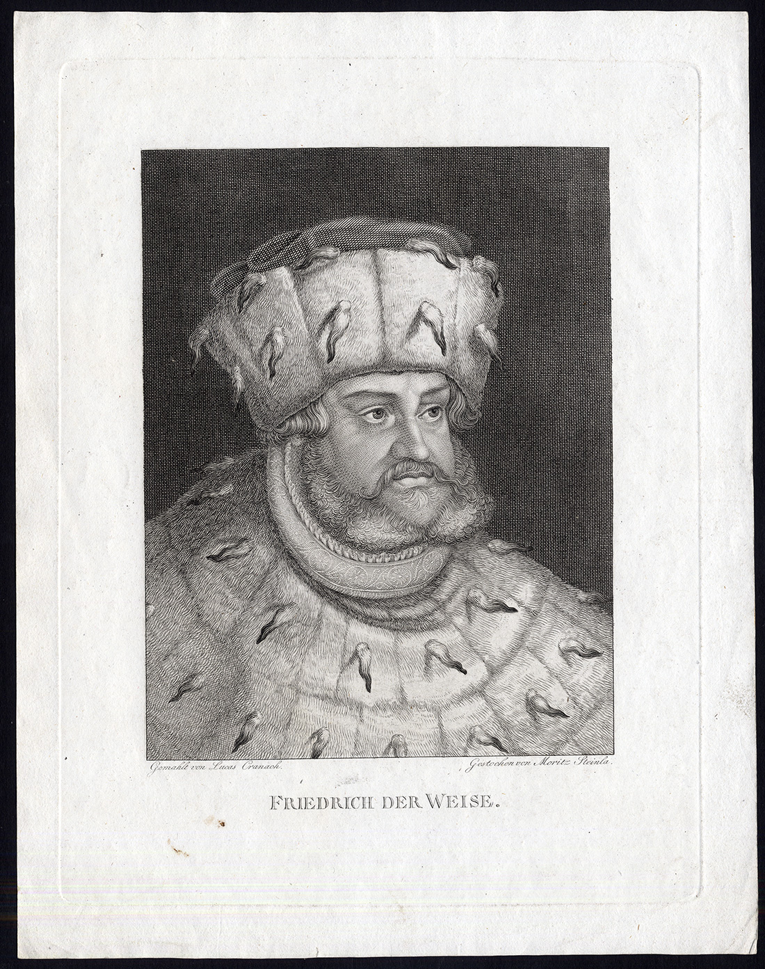, Antique Print-FREDERICK III-ELECTOR OF SAXONY-THE WISE-Cranach-Steinla-ca. 1830, Pictura Antique Prints