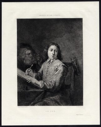 4 Antique Master Prints-SENSES-TOUCH-SIGHT-HEARING-TASTE-BAGPIPE-Teniers-c. 1850