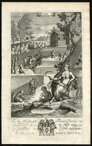 Antique Print-GODDESS-CERES-HARVEST-PROCESS-GRAIN-CORN-Barlow-Blome-1686