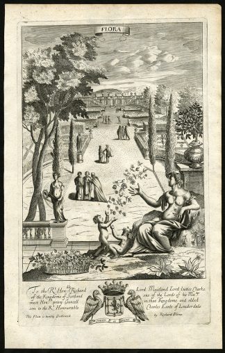 Antique Print-GODDESS-FLORA-SPRING-GARDEN-FLOWER-Barlow-Blome-1686