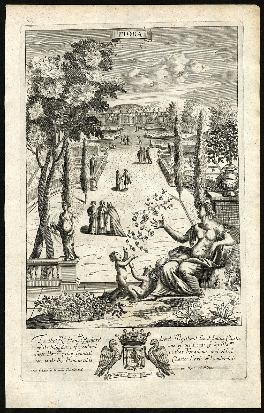 , Antique Print-GODDESS-FLORA-SPRING-GARDEN-FLOWER-Barlow-Blome-1686, Pictura Antique Prints