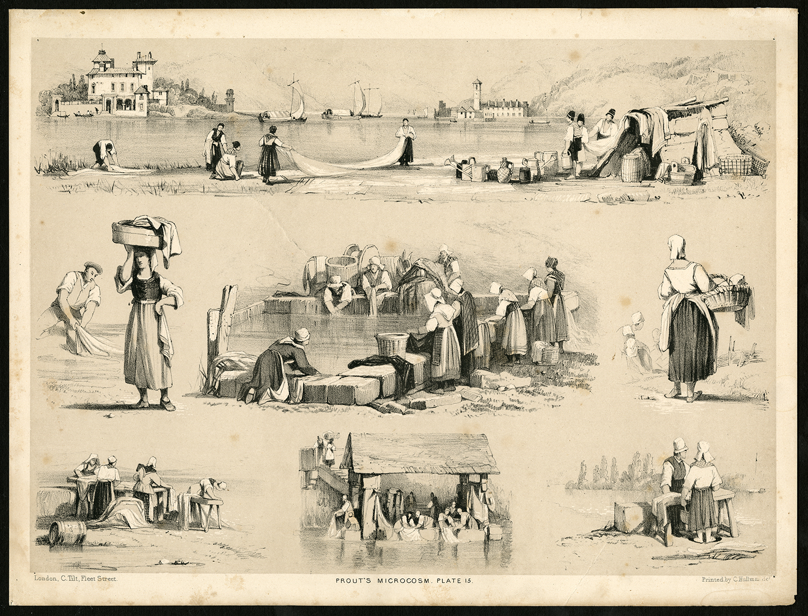 , Antique Print-COAST-RIVER-LAKE-WASHING-WASHERWOMAN-Prout-1881, Pictura Antique Prints