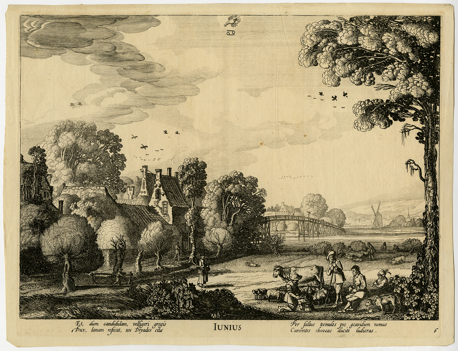 , Rare Antique Print-MONTH-JUNE-OUDERKERK-ABCOUDE-AMSTEL-Van de Velde II-c.1720-40, Pictura Antique Prints
