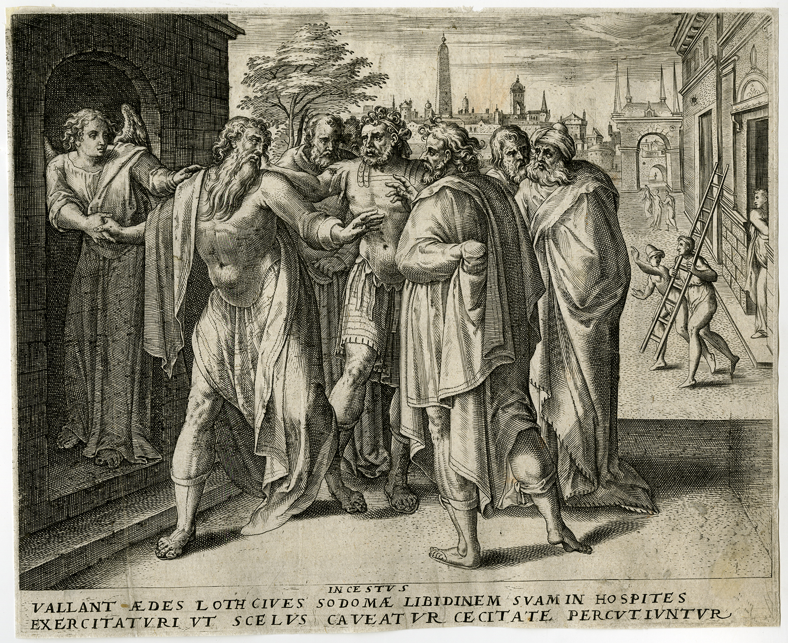, Antique Print-RELIGION-LOTH-SODOM-Collaert-1579, Pictura Antique Prints