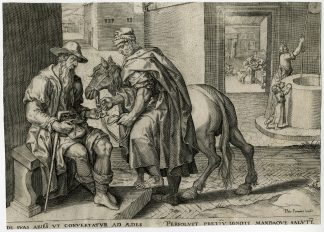 Antique Print-GENRE-HORSE-MAN SETTLING DEBT-Furnius-ca. 1600