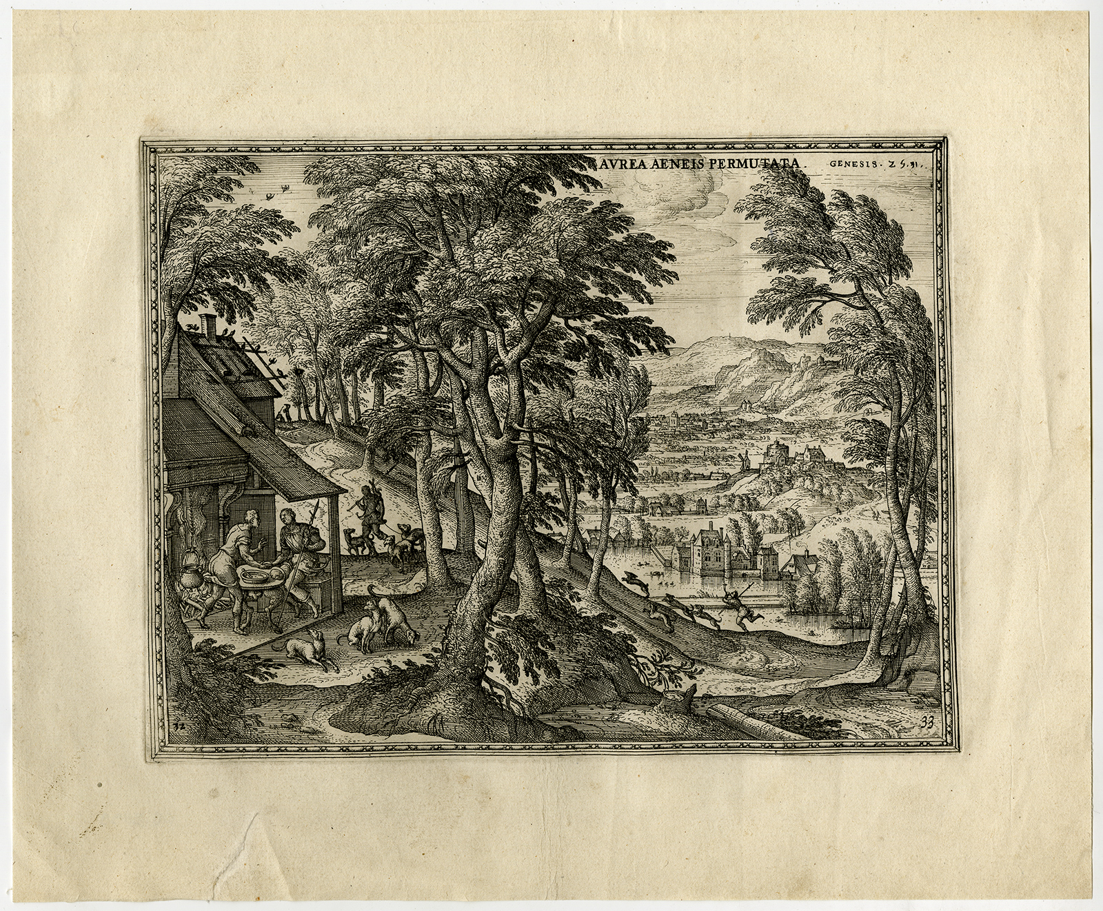 , Rare Antique Master Print-JACOB-EASU-BIRTHRIGHT-GENESIS 25-van der Borcht-1653, Pictura Antique Prints