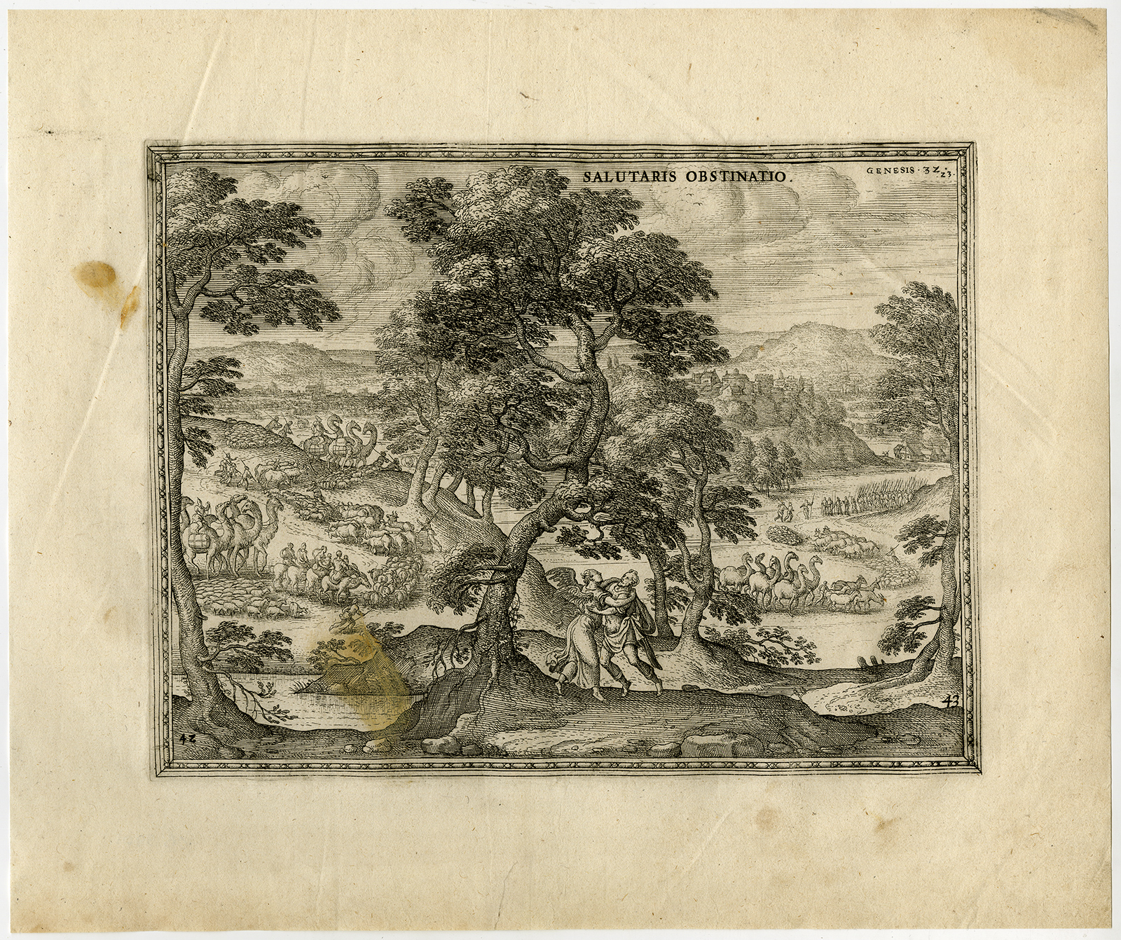Cb3901 416x349 Rare Antique Master Print-JACOB-WRESTLING-ANGEL-LIVESTOCK-van der Borcht-1653