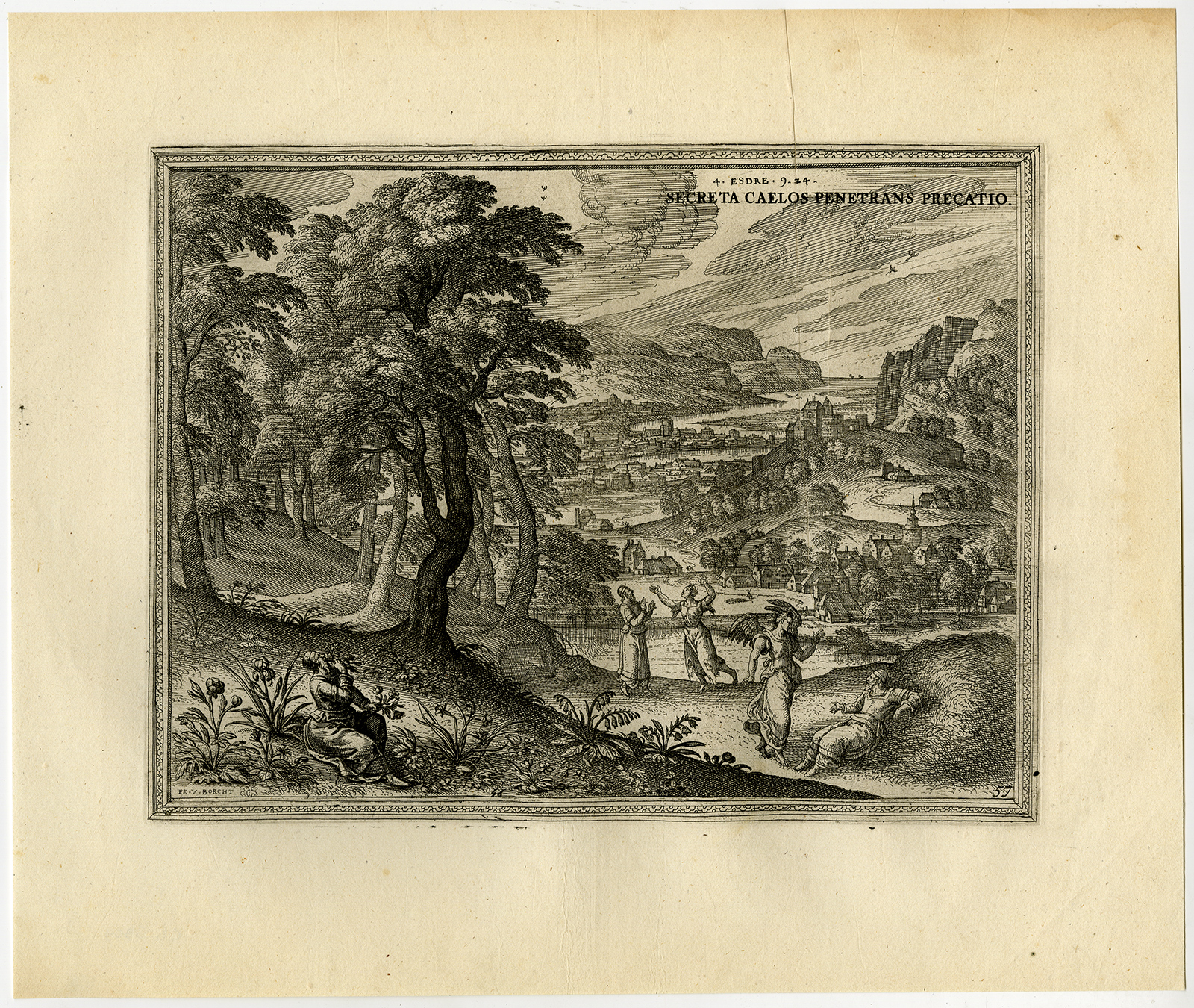 , Rare Antique Master Print-EZRA-EATING FLOWERS-APOCRYPHAL-van der Borcht-1653, Pictura Antique Prints