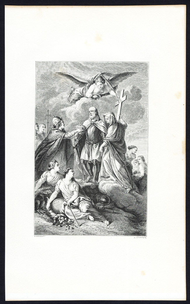 , Antique Print-EMPEROR-CHARLEMAGNE-ALLEGORY-ANGEL-COCHIN-Vetault-1877, Pictura Antique Prints