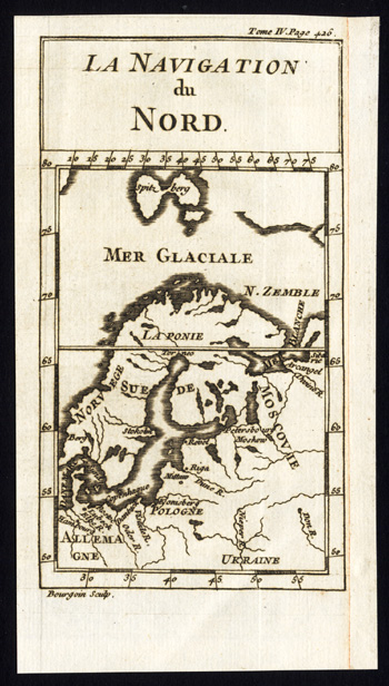 Lb4046 Antique Map-NAVIGATION OF THE NORTH-SCANDINAVIA-RUSSIA-MUSCOVY-Pluche-1742