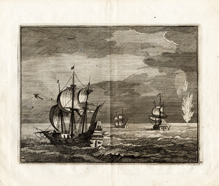 , Antique Print-DEPARTURE OF SHIPS-CHRISTOFFEL COLUMBUS-vd Aa-1707, Pictura Antique Prints