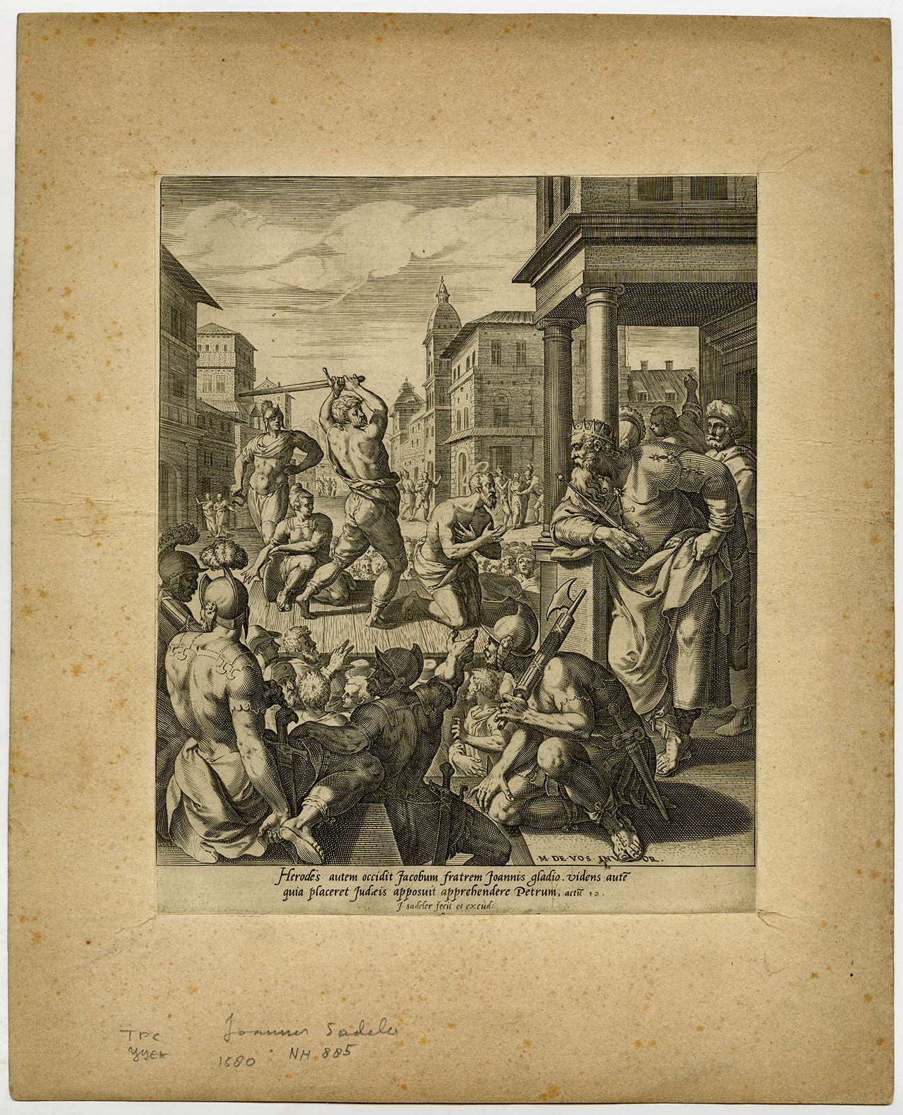 , Antique Print-RELIGION-BEHEADING OF JACOB-HERODES-Vos-Sadeler-1580, Pictura Antique Prints