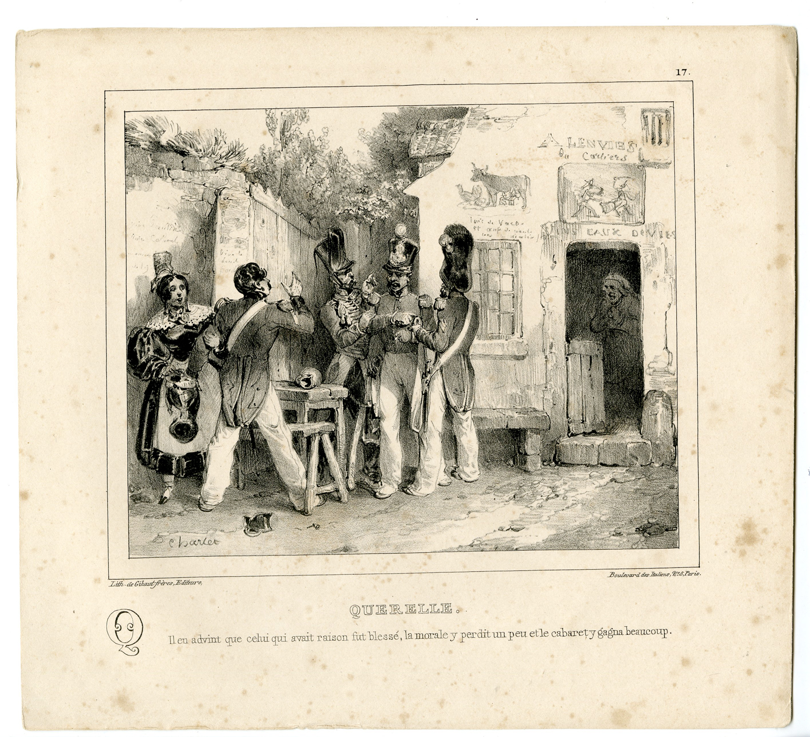 , Antique Print-SOLDIERS-FIGHTING-HOUSE-ALPHABET-PL.17-Charlet-1835, Pictura Antique Prints