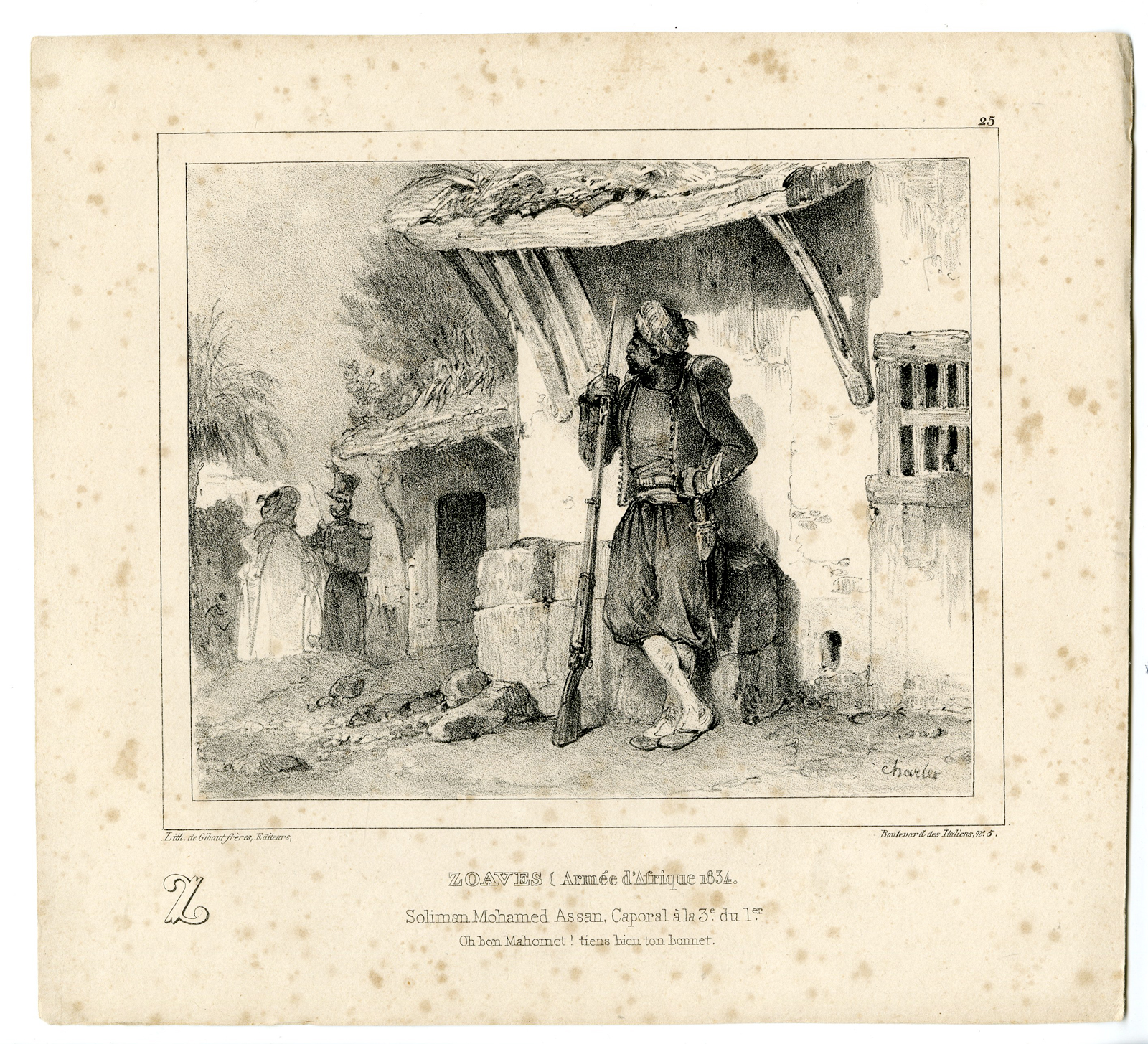 , Antique Print-SOLDIER-AFRICA-WAR-ALPHABET-PL.25-Charlet-1835, Pictura Antique Prints