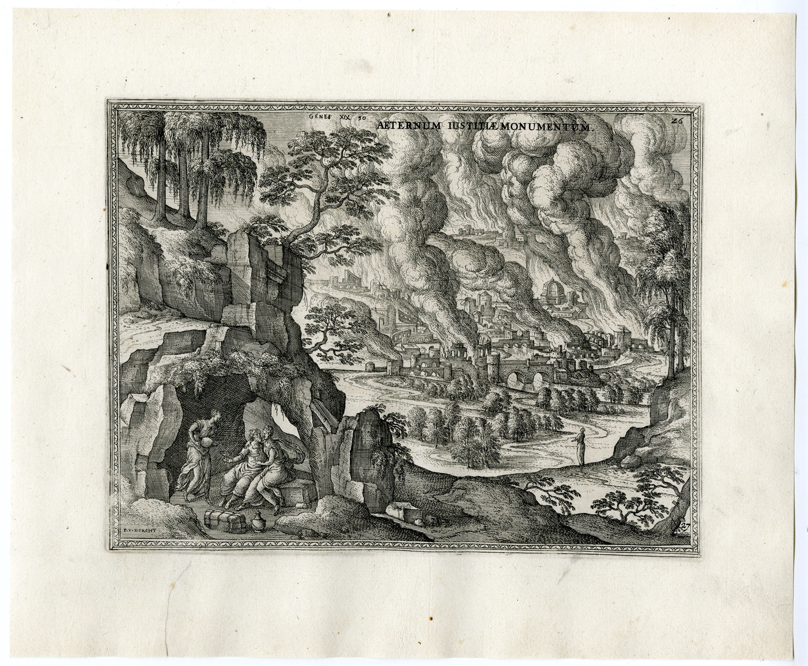 , Rare Antique Master Print-LOT-DAUGHTER-SODOM BURNS-ZOAR-CAVE-van der Borcht-1653, Pictura Antique Prints