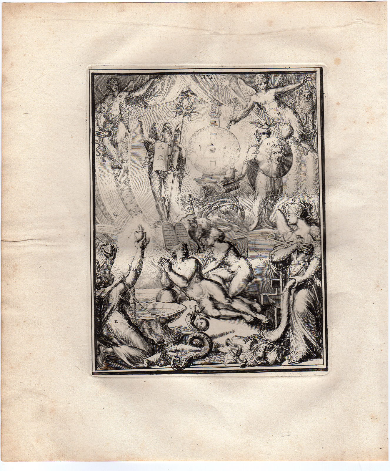 , Antique Print-CHRISTIAN ICONOGRAPHY-HYROGLYPHIC-SYMBOL-de Hooghe-1735, Pictura Antique Prints