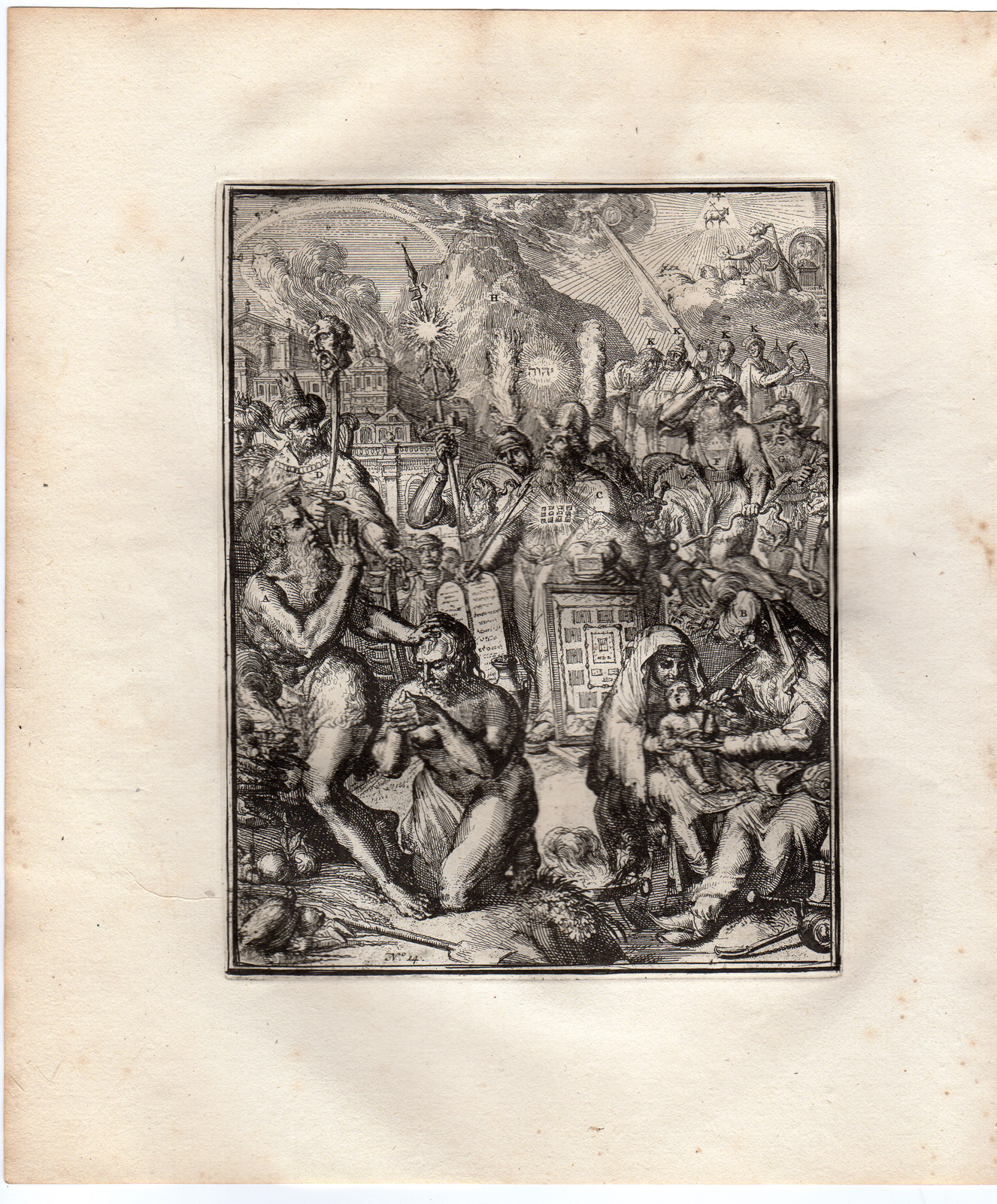 , Antique Print-STAGES OF RELIGION-MOZES-HYROGLYPHIC-SYMBOL-de Hooghe-1735, Pictura Antique Prints