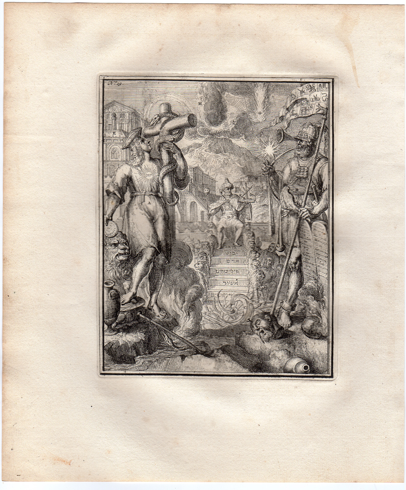 , Antique Print-PATRIARCH-TABERNACLE-HYROGLYPHIC-SYMBOL-de Hooghe-1735, Pictura Antique Prints