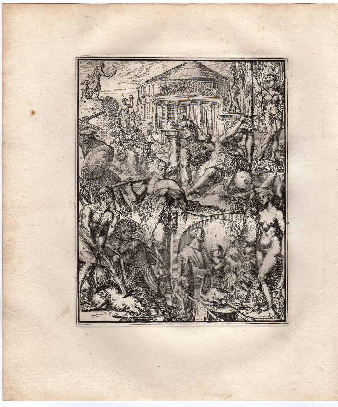 , Antique Print-MYTHOLOGY-GREEK-PUNISHMENT-HYROGLYPHIC-de Hooghe-1735, Pictura Antique Prints
