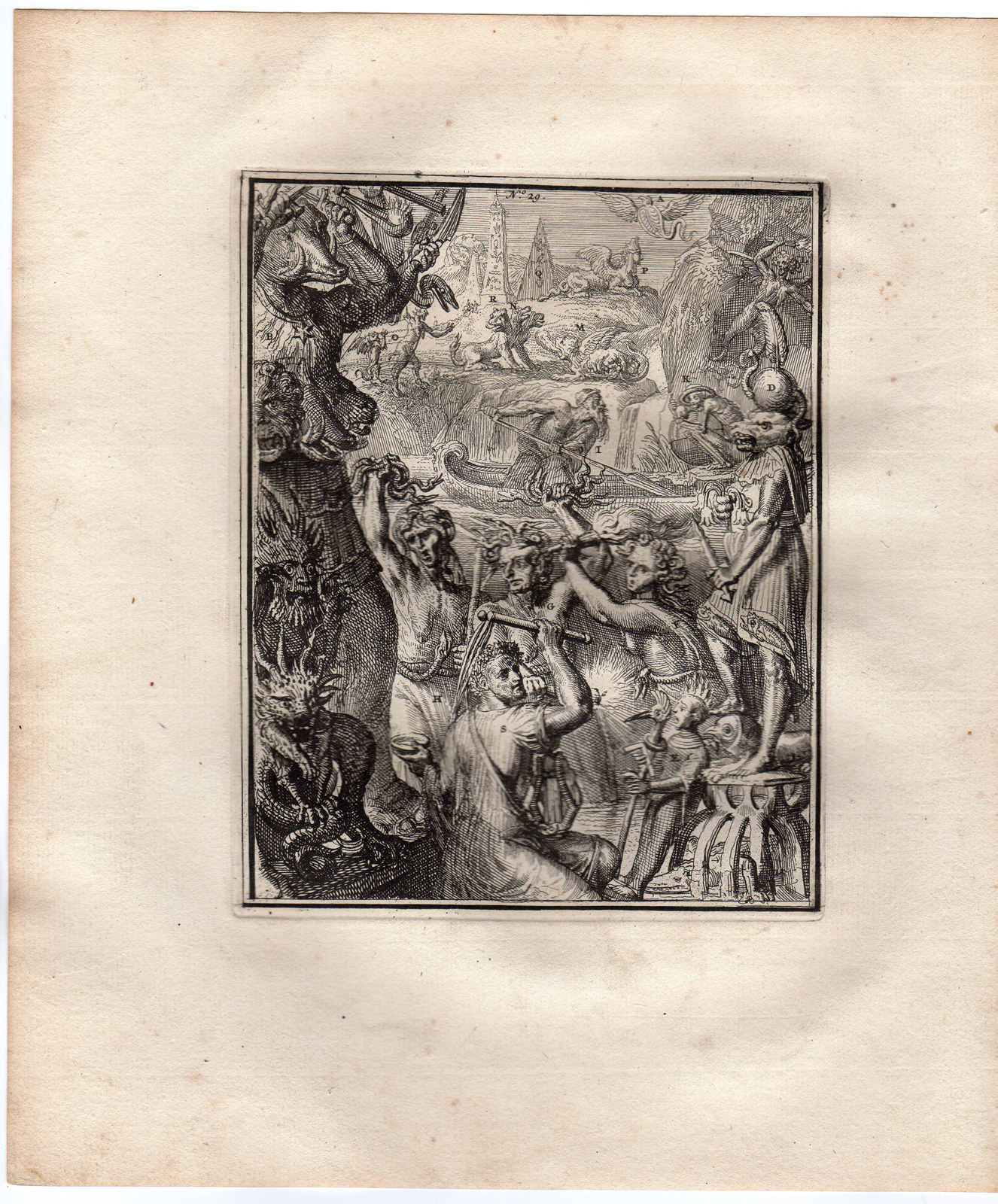 , Antique Print-MYTHOLOGY-ICONOGRAPHY-CHARON-TYPHO-HYROGLYPHIC-de Hooghe-1735, Pictura Antique Prints