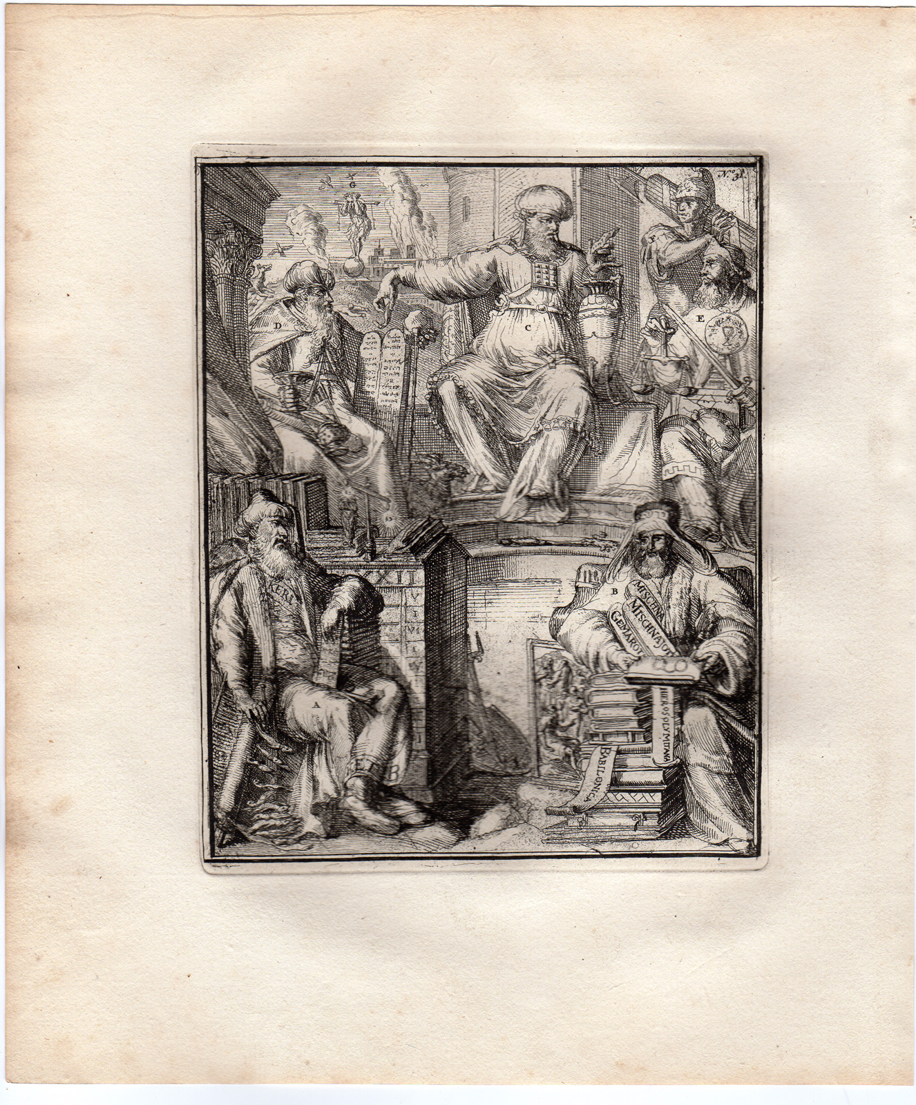 , Antique Print-ICONOGRAPHY-JUDAICA-JEWS-TALMUD-HYROGLYPHIC-de Hooghe-1735, Pictura Antique Prints