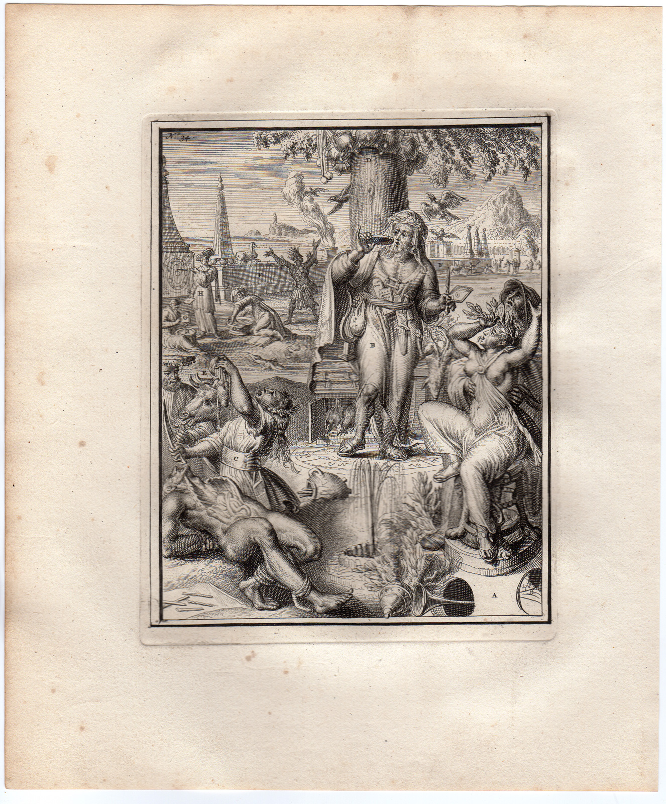 , Antique Print-ICONOGRAPHY-PAGAN-ORACLE-HYROGLYPHIC-de Hooghe-1735, Pictura Antique Prints