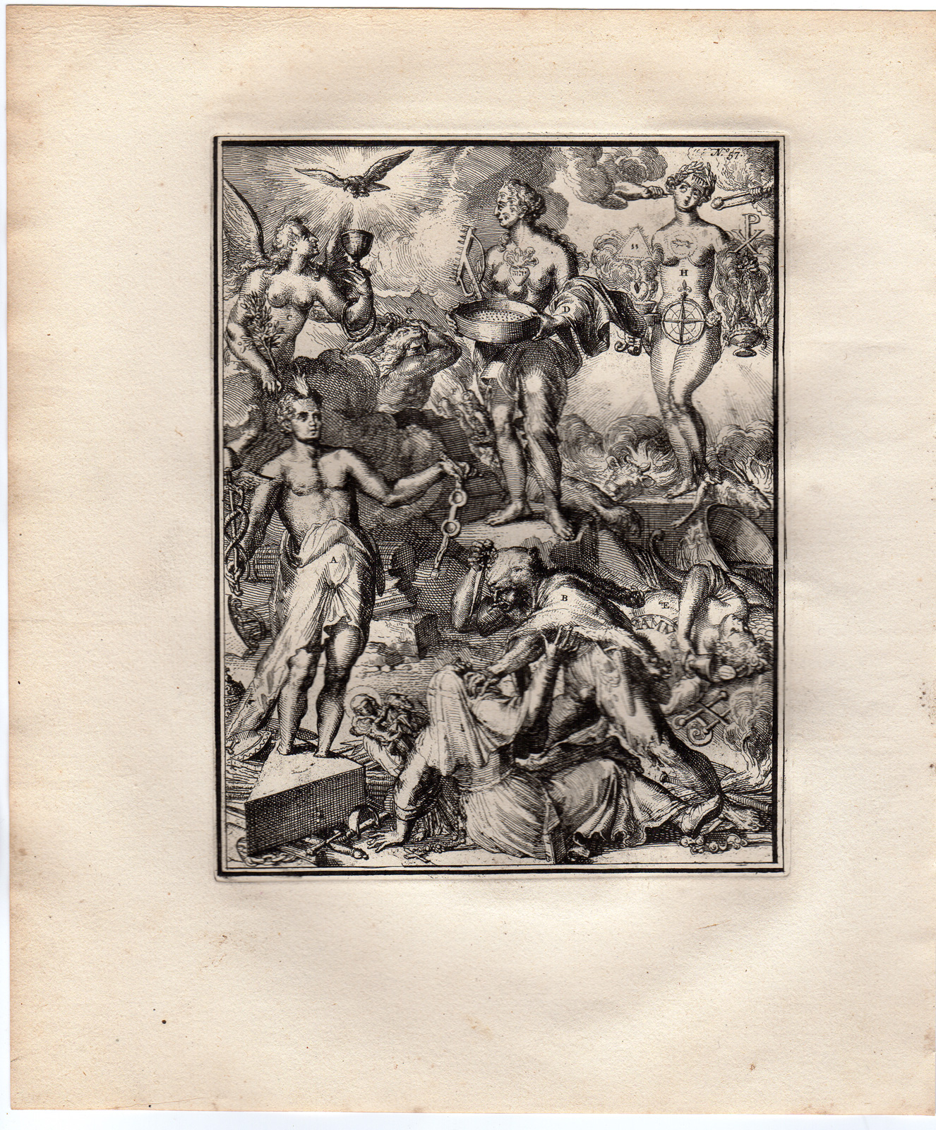, Antique Print-ICONOGRAPHY-REFORMATION-HERCULES-HYROGLYPHIC-de Hooghe-1735, Pictura Antique Prints