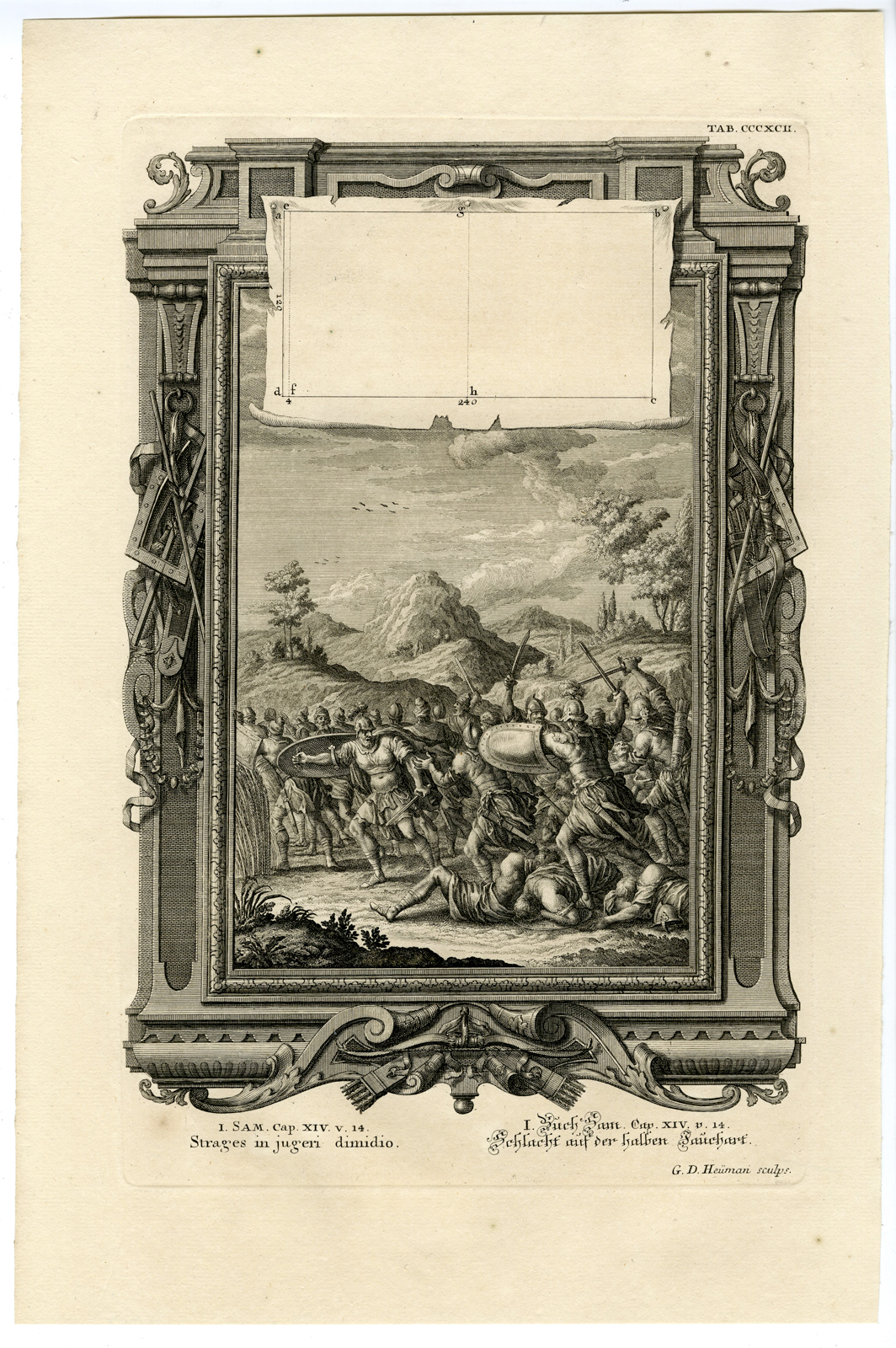 , Antique Print-BATTLE-HEBREWS-PHILISTINES-JONATHAN-TAB.CCCXCII-Scheuchzer-c.1731, Pictura Antique Prints