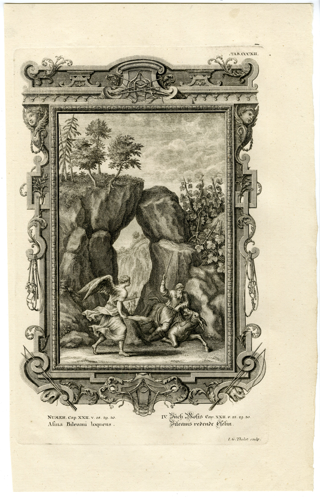 , Antique Print-BALAAM-DONKEY-ANGEL-TAB.CCCXII-Scheuchzer-c.1731, Pictura Antique Prints