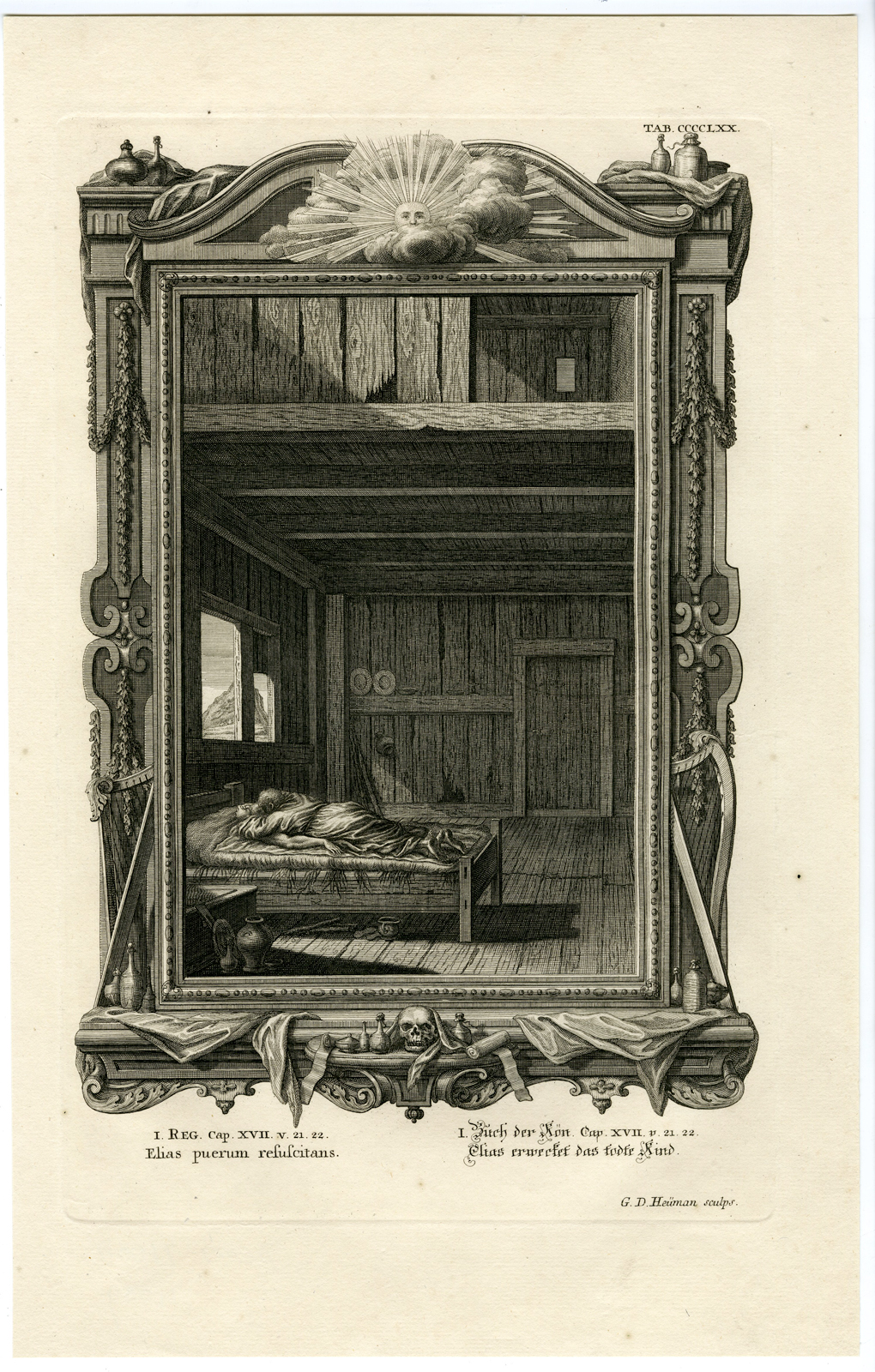 , Antique Print-ELIJAH-BOY-RAISED FROM THE DEAD-TAB.CCCCLXX-Scheuchzer-c.1731, Pictura Antique Prints