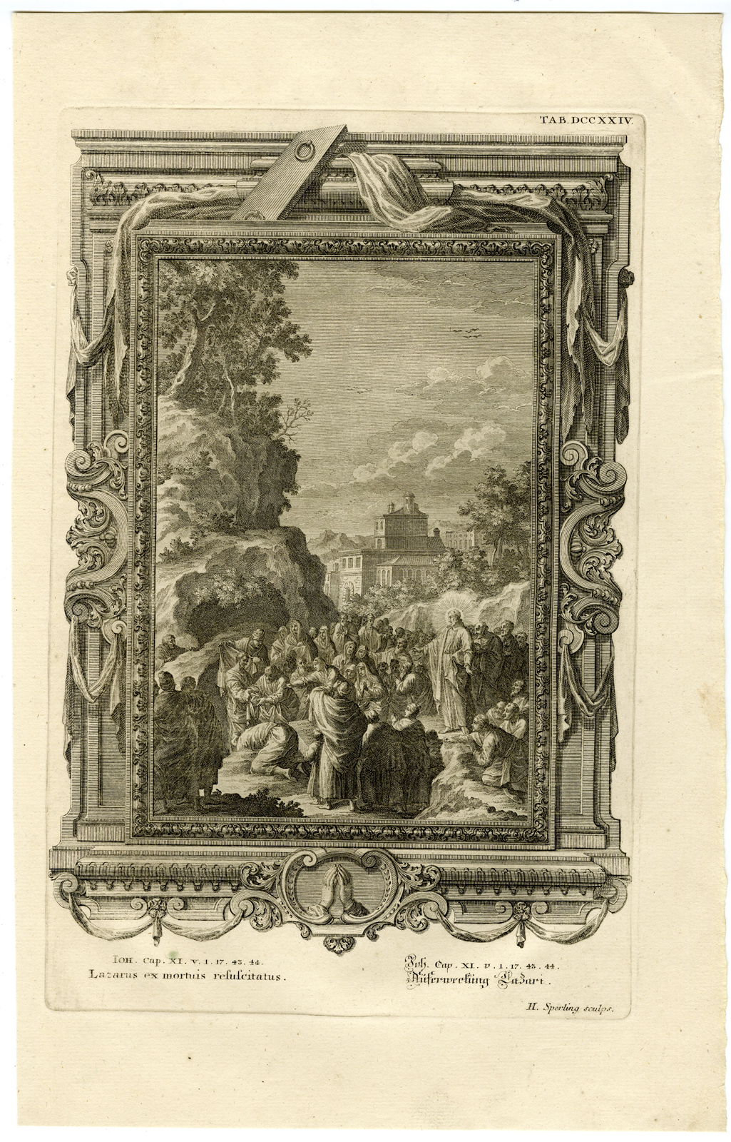, Antique Print-JESUS RAISES LAZARUS FROM THE DEAD-TAB.DCCXXIV-Scheuchzer-c.1731, Pictura Antique Prints