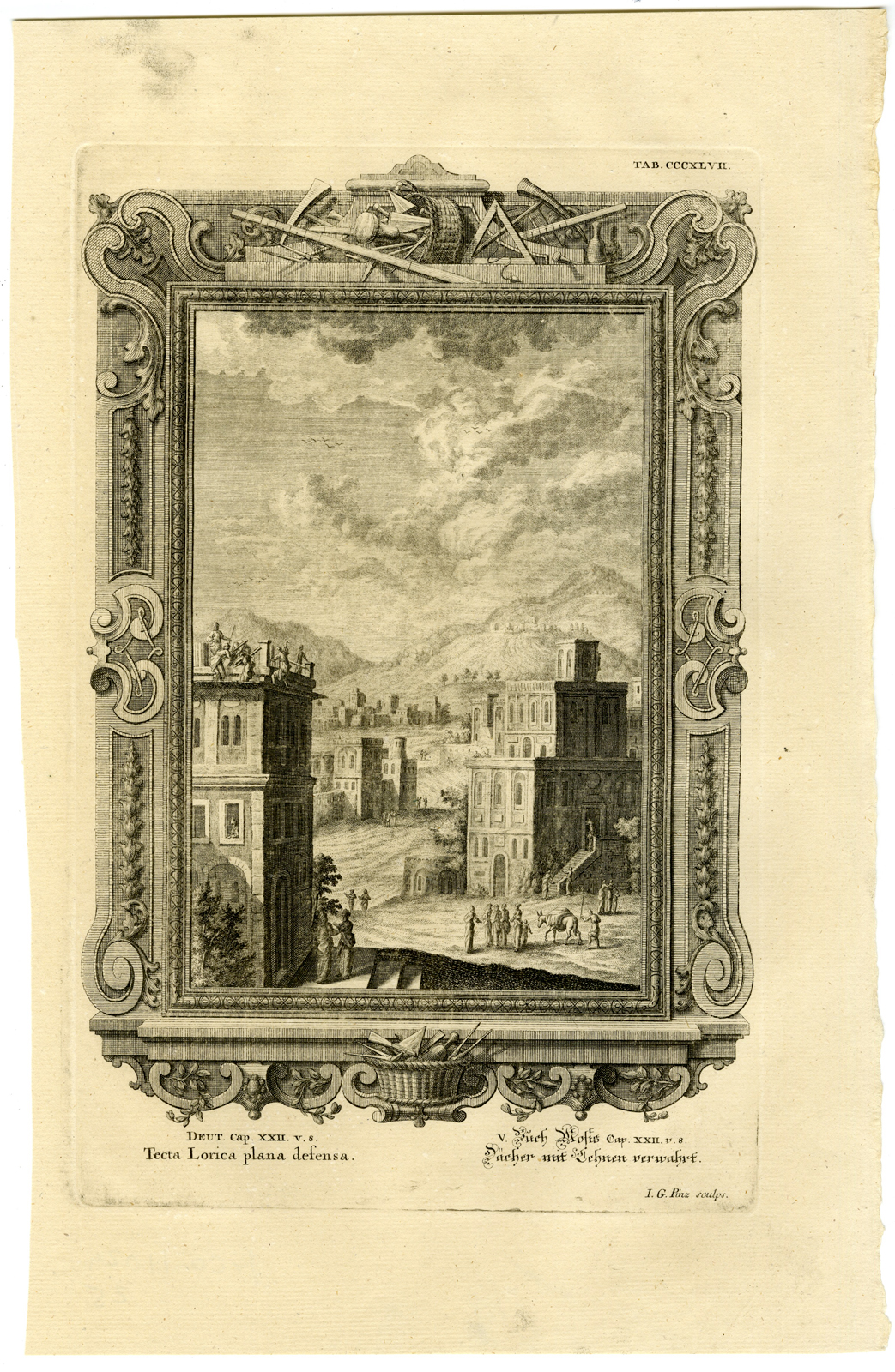 , Antique Print-HEBREWS-LAWS OF GOD-ROOF-SAFETY-TAB.CCCXLVII-Scheuchzer-c.1731, Pictura Antique Prints