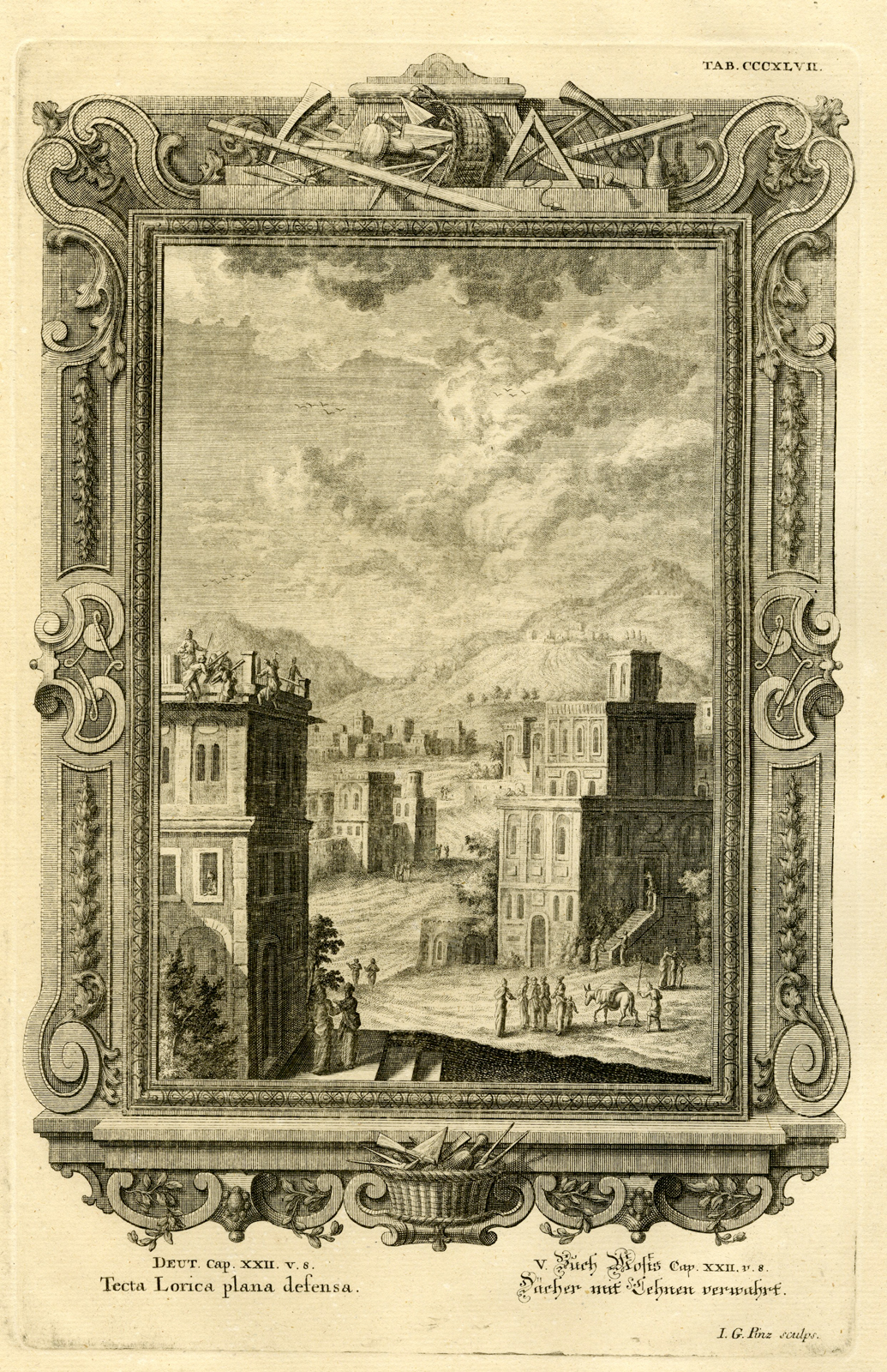 , Antique Print-HEBREWS-LAWS OF GOD-ROOF-SAFETY-TAB.CCCXLVII-Scheuchzer-c.1731, Pictura Antique Prints