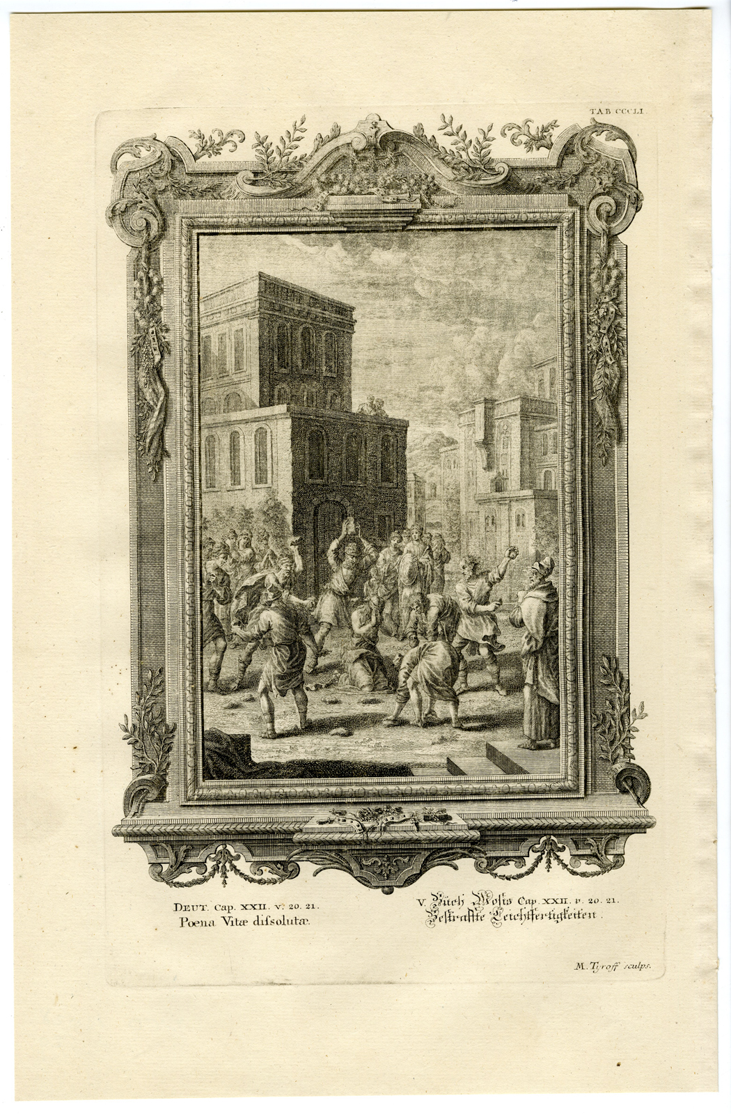, Antique Print-HEBREWS-LAWS OF GOD-STONED-DEATH-WOMAN-TAB.CCCLI-Scheuchzer-c.1731, Pictura Antique Prints