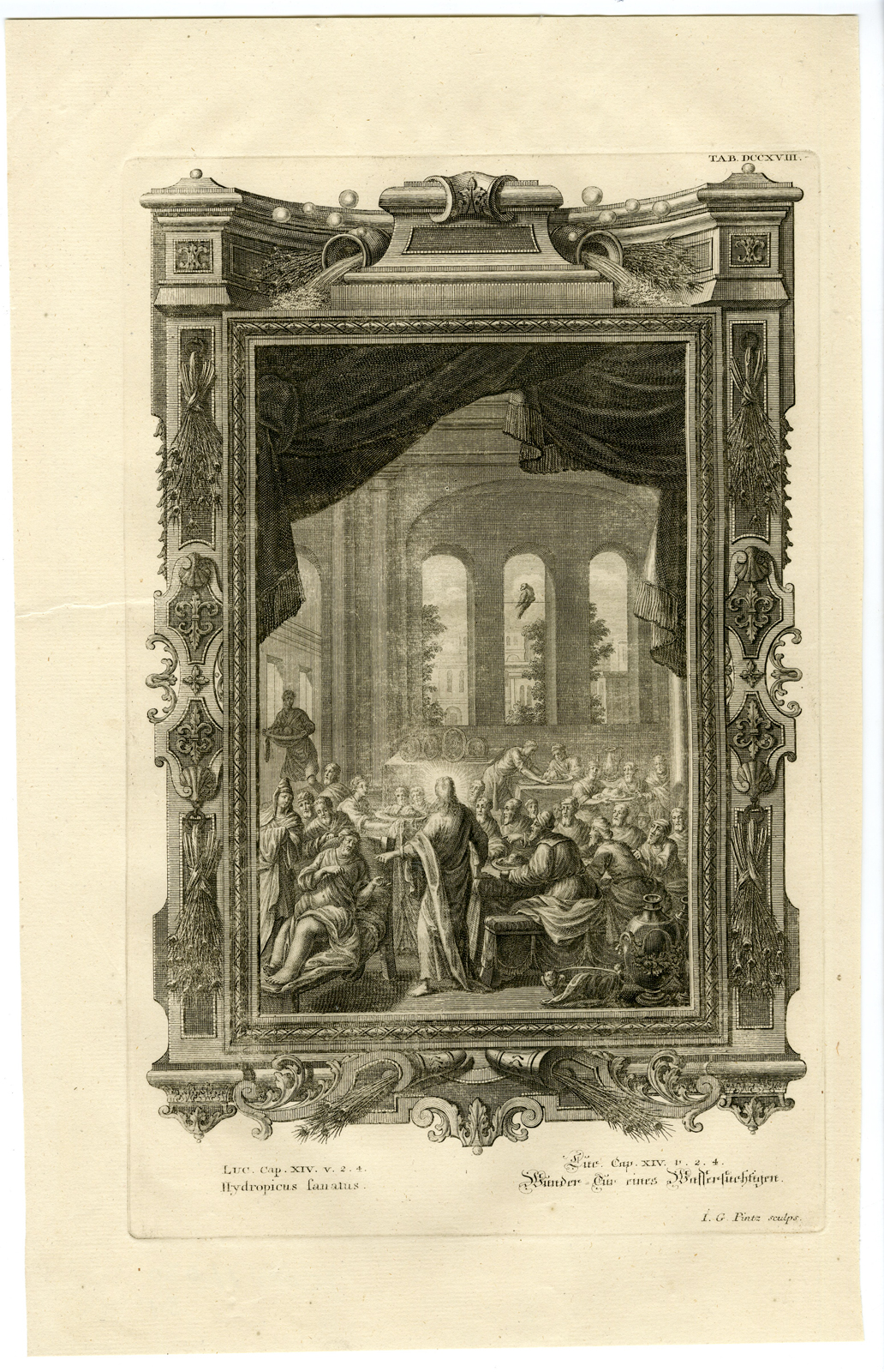 , Antique Print-JESUS CHRIST-HEALING-MAN-DROPSY-TAB.DCCXVIII-Scheuchzer-c.1731, Pictura Antique Prints