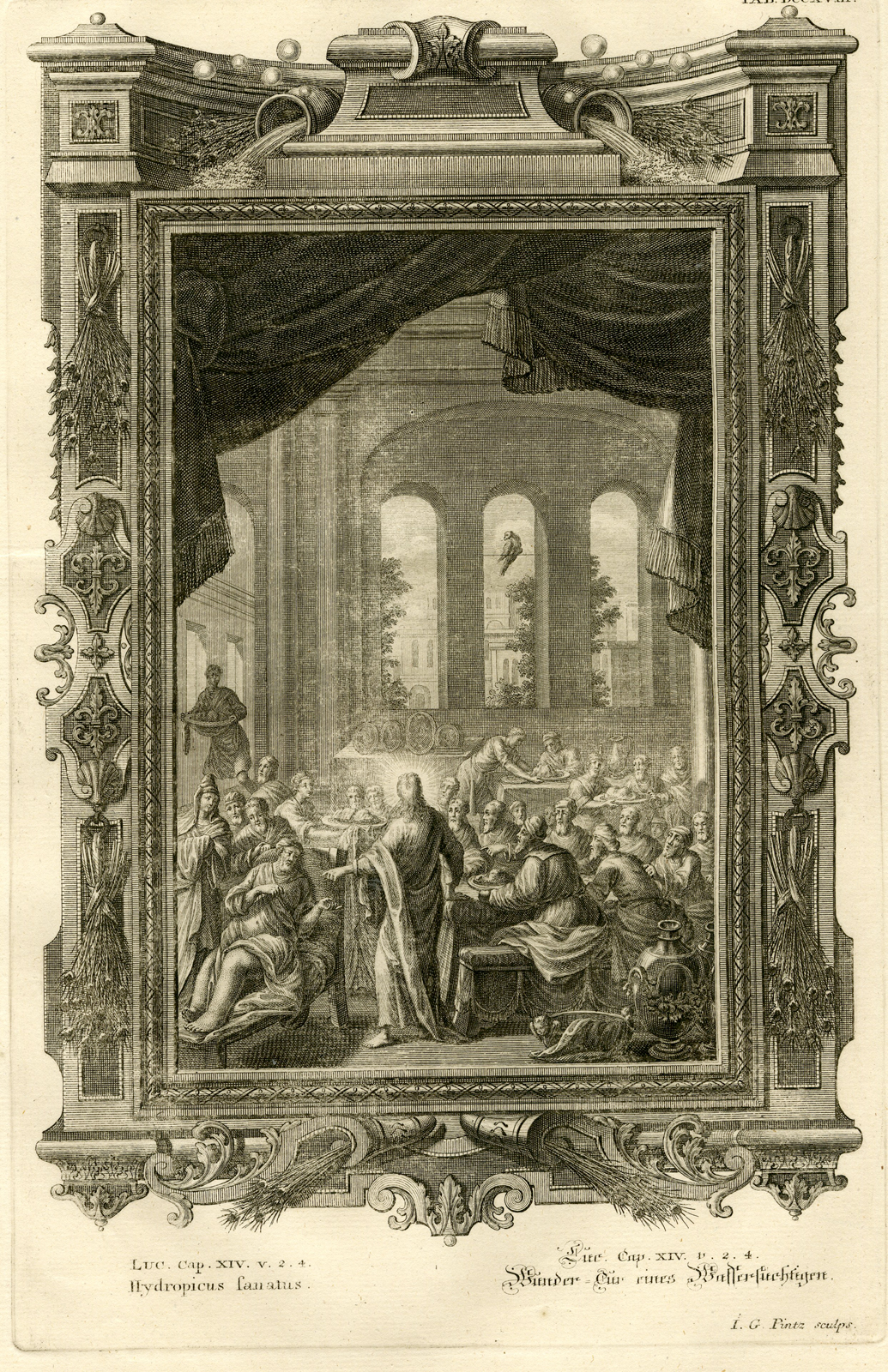 , Antique Print-JESUS CHRIST-HEALING-MAN-DROPSY-TAB.DCCXVIII-Scheuchzer-c.1731, Pictura Antique Prints