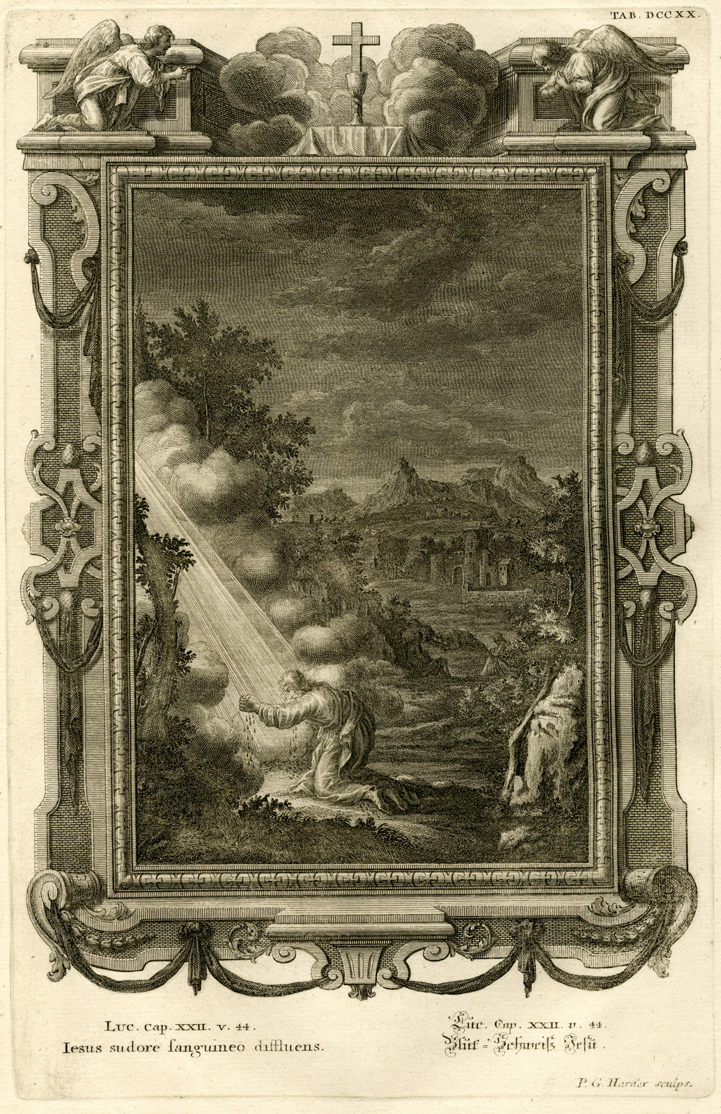 , Antique Print-JESUS-PRAYING-SWEATING BLOOD-LUKE-TAB.DCCXX-Scheuchzer-c.1731, Pictura Antique Prints
