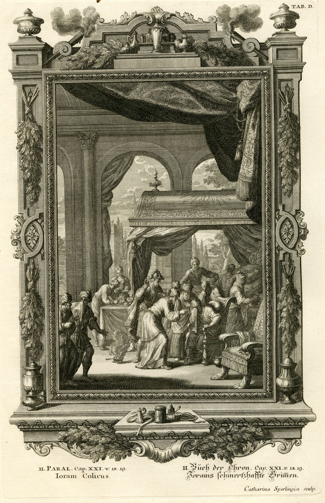 , Antique Print-JEHORAM-DISEASE OF THE BOWELS-CHRONICLES-TAB.D-Scheuchzer-c.1731, Pictura Antique Prints