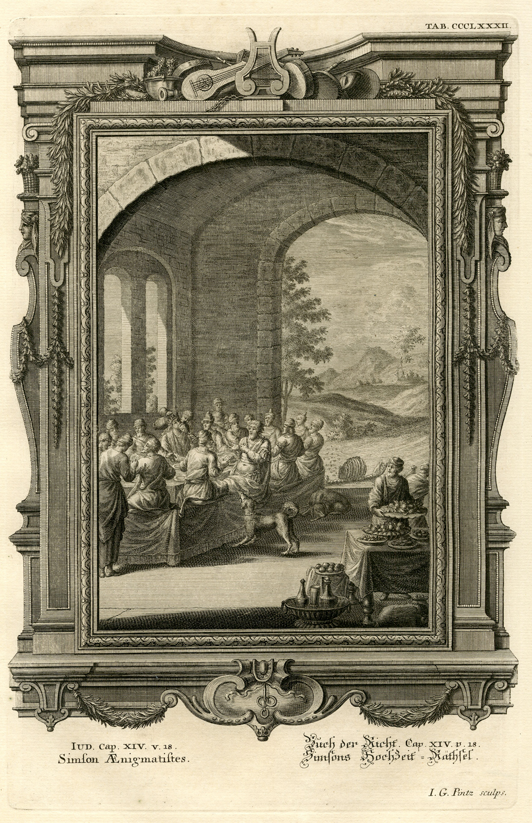 , Antique Print-SAMSON-MARRIAGE-RIDDLE-JUDGES-TAB.CCCLXXXII-Scheuchzer-c.1731, Pictura Antique Prints