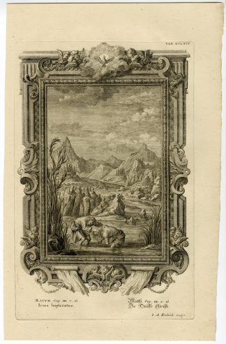 Antique Print-JESUS IS BAPTIZED-BAPTISM-MATTHEW-TAB.DCLXIV-Scheuchzer-c.1731