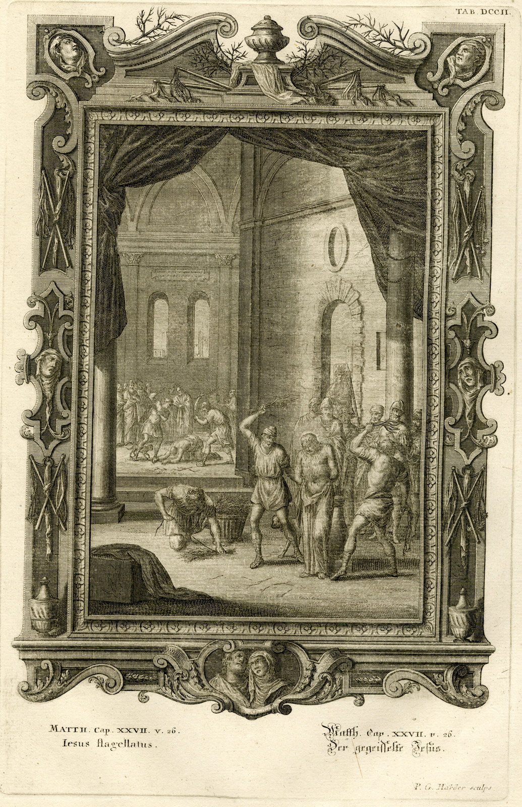 , Antique Print-PILATUS-JESUS-FLOGGING-MATTHEW-TAB.DCCII-Scheuchzer-c.1731, Pictura Antique Prints