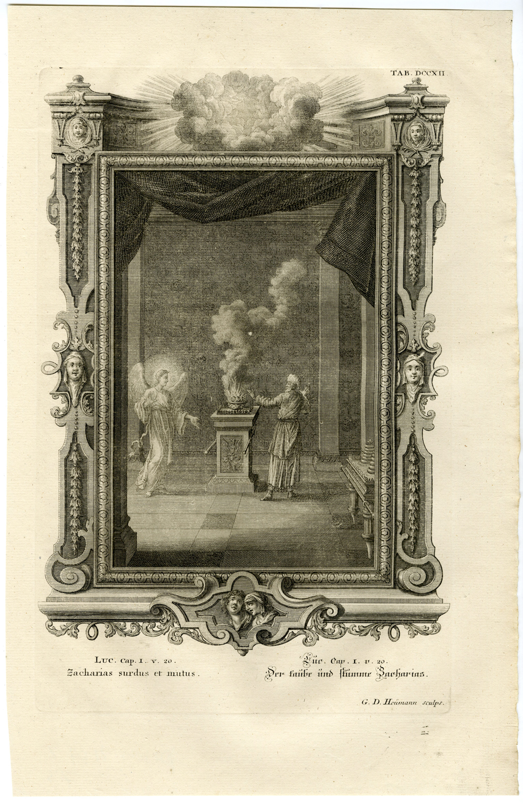 , Antique Print-ZACHARIAS-ANGEL-GABRIEL-DEAF-MUTE-TAB.DCCXII-Scheuchzer-c.1731, Pictura Antique Prints